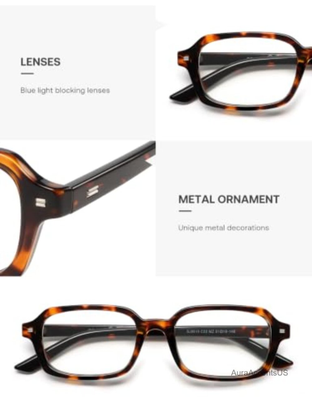 Rectangle Blue Light Blocking Computer Glasses Lightweight Full Rim - Picture 3 of 6